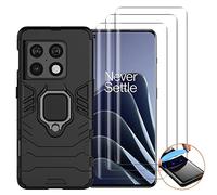 NOVAGO Compatible avec OnePlus 10 Pro 5G - Coque magnétique Résistante avec Anneau béquille Anti Chute + 3 Films Protection écran vitre Verre trempé incurvé