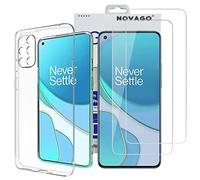 NOVAGO Compatible avec OnePlus 8T 16,6 cm (6.55") / 1+ 8T 16,6 cm (6.55") - Pack Complet- Coque Résistante Transparente + 2 Films Protection écran Verre trempé (Transparent)