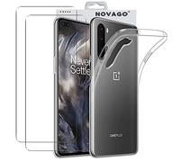 NOVAGO Compatible avec OnePlus Nord 5G - Pack Protection - Coque Arrière Transparente en Silicone TPU Gel Souple Solide Anti Choc + 2 Films Verre Trempé (Compatible Coque)