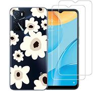 NOVAGO Compatible avec Oppo A16 (4G) et A16S et A54S-Pack Complet- Coque Résistante Transparente avec Motif imprimé+ 2 Films Protection vitre écran Verre trempé… (Fleurs)
