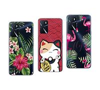 NOVAGO Compatible avec Oppo A16 (4G) et A16S et Oppo A54S -Pack de 3 Coque en Gel Transparent et résistant avec Motifs imprimés (Pack 1)