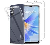 NOVAGO Compatible avec Oppo A17 4G -Pack Complet- Coque Résistante Transparente + 2 Films Protection écran Verre trempé