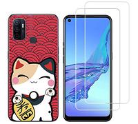 NOVAGO Compatible avec Oppo A53 A53S 4G- Coque Transparente Souple résistante + 2 Films Protection écran Verre trempé 9H (Chat)