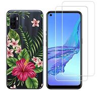 NOVAGO Compatible avec Oppo A53 A53S 4G- Coque Transparente Souple résistante + 2 Films Protection écran Verre trempé 9H (Exotique)