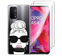 NOVAGO Compatible avec Oppo A54 5G, Oppo A74 5G -Pack Complet- Coque Résistante Transparente avec Motif imprimé + 2 Films Protection écran Verre trempé (Coque +2 Films, Lunette)…