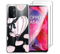 NOVAGO Compatible avec Oppo A54 5G, Oppo A74 5G -Pack Complet- Coque Résistante Transparente avec Motif imprimé + 2 Films Protection écran Verre trempé (Coque +2 Films, Ballon)