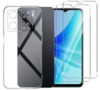 NOVAGO Compatible avec Oppo A57 4G / Oppo A57s 4G - Pack Protection - Coque Arrière Transparente en Silicone TPU Gel Souple Solide Anti Choc + 2 Films Verre Trempé (Compatible Coque)