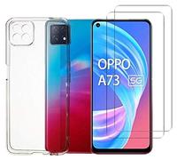 NOVAGO Compatible avec Oppo A73 5G et Oppo A7 5G -Pack Complet- Coque Résistante Transparente + 2 Films Protection écran Verre trempé (Transparent)
