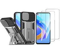 NOVAGO Compatible avec Oppo A76 4G et A96 4G -Coque Résistante magnétique avec Support Pied Pliable+ 2 Films vitre Protection écran Verre trempé