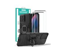 NOVAGO Compatible avec Oppo Find X3/Find X3 Pro 5G -Pack Complet- Coque Ultra Résistante Antichoc avec Anneau Support Magnétique + 2 Verres Trempés 3D Incurvés - Noir