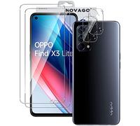 NOVAGO Compatible avec Oppo Find X3 Lite 5G - Pack de 4 Films en Verre trempé résistant Anti Choc et Anti Explosion, Deux Verres pour écran et Deux Verres pour Objectif