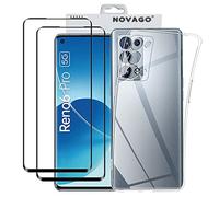 NOVAGO Compatible avec Oppo Reno 6 Pro 5G- Coque arrière Résistante Transparente + 2 Films de Protection écran vitre Verre trempé 3D incurvé