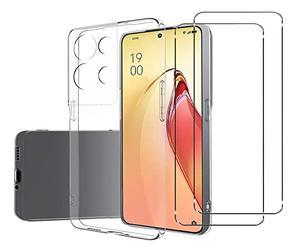 NOVAGO Compatible avec Oppo Reno 8 Pro 5G - Pack Complet Protection Intégrale - Coque Arrière Résistante Transparente en Silicone TPU + 2 Films de Protection écran en Verre Trempé (Compatible Coque)