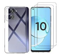 NOVAGO Compatible avec Realme 10 4G - Pack Complet Protection Intégrale - Coque Arrière Résistante Transparente en Silicone TPU + 2 Films de Protection écran en Verre Trempé (Compatible Coque)