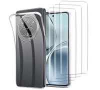 NOVAGO Compatible avec Realme 14 Pro+ 5G/Realme 14 Pro Plus 5G - Pack Complet- Coque Souple transparente Résistante + 3 Films Protection écran vitre Verre trempé 3D incurvé avec colle fournie