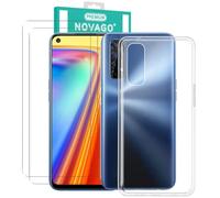 NOVAGO Compatible avec Realme 7 4G - Pack Complet Protection Intégrale - Coque Arrière Résistante Transparente en Silicone TPU + 2 Films de Protection écran en Verre Trempé (Compatible Coque)