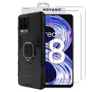 NOVAGO Compatible avec Realme 8 4G et Realme 8 Pro - Pack Complet- Coque Résistante avec Anneau Anti Chute + 2 Films de Protection écran en Verre trempé résistant 0.33mm 9H