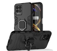 NOVAGO Compatible avec Realme 8i (6.6'') /Realme Narzo 50- Coque Noire Semi Rigide Résistante Anti Choc avec Anneau Bague Amovible Anti Chute/béquille