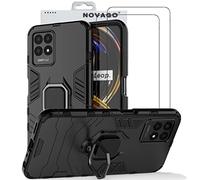NOVAGO Compatible avec Realme 8i (6.6') /Realme Narzo 50 - Pack Complet- Coque Noire Résistante avec Anneau Anti Chute + 2 Films vitre Protection écran Verre trempé résistant 0.33mm 9H