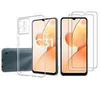 NOVAGO Compatible avec Realme C31 4G - Pack Protection - Coque Arrière Transparente en Silicone TPU + 2 Films de Protection écran en Verre Trempé (Transparent, Compatible Coque)
