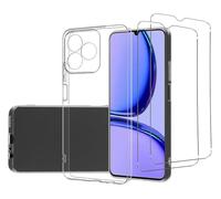 NOVAGO Compatible avec Realme C53 4G / Realme C51 4G / Realme Note 50 4G - Pack Protection - Coque Arrière Transparente en Silicone TPU + 2 Films de Protection écran en Verre Trempé (Compatible Coque)