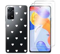 NOVAGO Compatible avec Redmi Note 11 Pro/Redmi Note 11 Pro 5G/Redmi Note 12 Pro 4G - Pack Complet- Coque Résistante Transparente avec Motif imprimé+ 2 Films Protection vitre écran Verre trempé (Coeur)