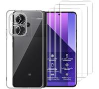 NOVAGO Compatible avec Redmi Note 13 Pro+ 5G/Redmi Note 13 Pro Plus 5G - Pack Complet- Coque Souple transparente Résistante + 3 Films Protection écran vitre Verre trempé 3D incurvé avec colle fournie