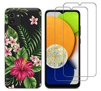NOVAGO Compatible avec Samsung Galaxy A03 - Pack Protection - Coque Arrière Gel Souple Motif Imprimé Solide Anti Choc + 2 Films Verre Trempé (Exotique)