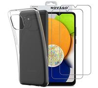 NOVAGO Compatible avec Samsung Galaxy A03 -Pack Complet- Coque Résistante Transparente + 2 Films Protection écran Verre trempé (Transparent)