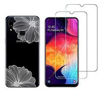 NOVAGO Compatible avec Samsung Galaxy A10S -Pack Complet- Coque Résistante Transparente avec Motif imprimé+ 2 Films Protection écran Verre trempé (Fleurs Blanches)