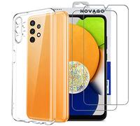 NOVAGO Compatible avec Samsung Galaxy A13 4G -Pack Complet- Coque Résistante Transparente + 2 Films Protection écran Verre trempé (Transparent)