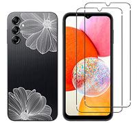 NOVAGO Compatible avec Samsung Galaxy A14 4G/A14 5G - Pack Complet- Coque Résistante avec Motif imprimé+ 2 Films Protection vitre écran Verre trempé (Fleurs Blanches)