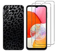 NOVAGO Compatible avec Samsung Galaxy A14 4G/A14 5G - Pack Complet- Coque Résistante avec Motif imprimé+ 2 Films Protection vitre écran Verre trempé (Leopard)