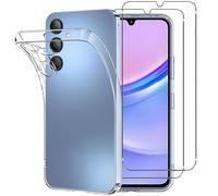 NOVAGO Compatible avec Samsung Galaxy A15 4G / A15 5G - Pack Complet - Coque Résistante Transparente + 2 Films Protection écran Verre trempé (Transparent, Compatible Coque)