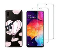 NOVAGO Compatible avec Samsung Galaxy A20 A205 et A30 A305 - Combo Coque Souple et Solide Transparente +2 Films Protection écran en Verre trempé résistant (Ballon)