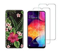 NOVAGO Compatible avec Samsung Galaxy A20 A205 et A30 A305 -Pack Complet- Coque Résistante Transparente avec Motif Fantaisie imprimé + 2 Films Protection vitre écran Verre trempé (Exotique)