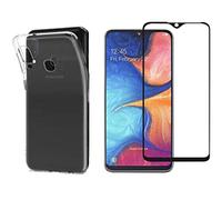 Novago Compatible avec Samsung Galaxy A20E A202 -Coque Souple et Solide +1 Film en Verre trempé résistants Anti Casse écran (1 Coque + 1 Film, Transparente)