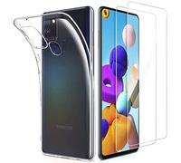 NOVAGO Compatible avec Samsung Galaxy A21S -Pack Complet- Coque Résistante Transparente + 2 Films Protection écran Verre trempé (Transparent)