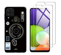 NOVAGO Compatible avec Samsung Galaxy A22 4G -Pack Complet- Coque Résistante Transparente avec Motif imprimé+ 2 Films Protection écran Verre trempé (Caméra)