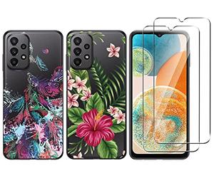 NOVAGO Compatible avec Samsung Galaxy A23 5G -Pack Complet- 2 Coque arrière Transparente Résistante avec Motifs imprimés + 2 Film vitre Protection écran Verre trempé