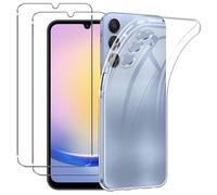 NOVAGO Compatible avec Samsung Galaxy A25 5G - Pack Protection - Coque Arrière Transparente en Silicone TPU + 2 Films de Protection écran en Verre Trempé (Transparent, Compatible Coque)