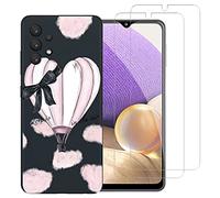 NOVAGO Compatible avec Samsung Galaxy A32 4G -Pack Complet- Coque Résistante Transparente avec Motif imprimé+ 2 Films Protection écran Verre trempé (Ballon, Coque + 2 Films)