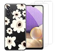 NOVAGO Compatible avec Samsung Galaxy A32 5G -Pack Complet- Coque Résistante Transparente avec Motif imprimé+ 2 Films Protection vitre écran Verre trempé… (Fleurs)