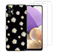 NOVAGO Compatible avec Samsung Galaxy A32 5G -Pack Complet- Coque Résistante Transparente avec Motif imprimé+ 2 Films Protection vitre écran Verre trempé… (Petites Fleurs)