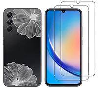 NOVAGO Compatible avec Samsung Galaxy A34 5G - Pack Complet- Coque Résistante avec Motif imprimé+ 2 Films Protection vitre écran Verre trempé (Fleurs Blanches)