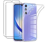 NOVAGO Compatible avec Samsung Galaxy A34 5G - Pack Complet - Coque Résistante Transparente + 2 Films Protection écran Verre trempé (Transparent, Compatible Coque)