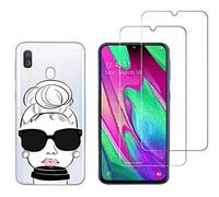 NOVAGO Compatible avec Samsung Galaxy A40 -Pack 2 en 1-Coque Souple Solide Anti Choc avec Impression + 2 Films Protection écran Verre trempé résistant (Coque+2 Films, Fille)