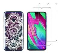 NOVAGO Compatible avec Samsung Galaxy A40 -Pack 2 en 1-Coque Souple Solide Anti Choc avec Impression + 2 Films Protection écran Verre trempé résistant (Coque+2 Films, Rosace Blanc)
