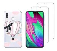 NOVAGO Compatible avec Samsung Galaxy A40 -Pack 2 en 1-Coque Souple Solide Anti Choc avec Impression + 2 Films Protection écran Verre trempé résistant (Coque+2 Films, Ballon)