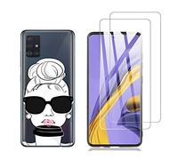 NOVAGO Compatible avec Samsung Galaxy A51 -Pack Complet- Coque Résistante Anti Choc avec Impression de qualité + 2 Films de Protection écran en Verre trempé Anti Explosion d'écran (Fille)